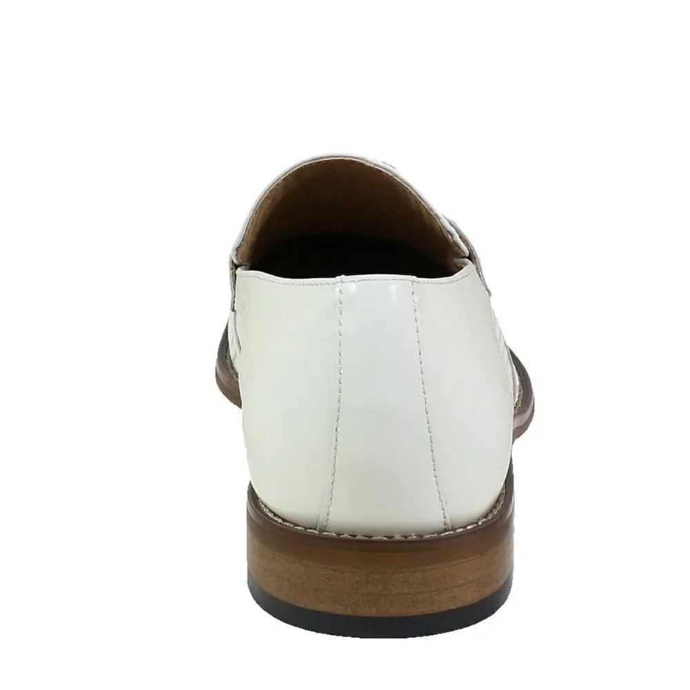 New! STACY ADAMS Belvan Leather Moc Toe Men's Shoes Slip-on White Size 7.5